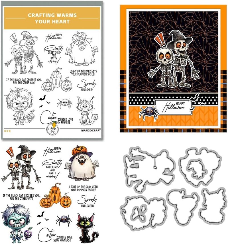 Yi Xuan Halloween Clear Silicone stampReusable Stamp with Pumpkins, Skulls, Bats, Santa Claus, and Holiday Designs. Used for Making Cards, scrapbooks, and DIY templates (Halloween Skeleton) - Image 1